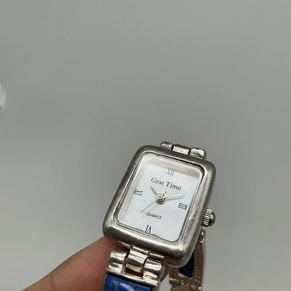 Gem Time Womens Watch 19mm MOP Dial Silver Tone Lapis Bracelet New Battery 7